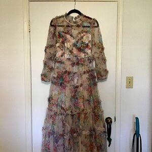 Floral Ruffles Maxi Dress, Wedding attendant dress